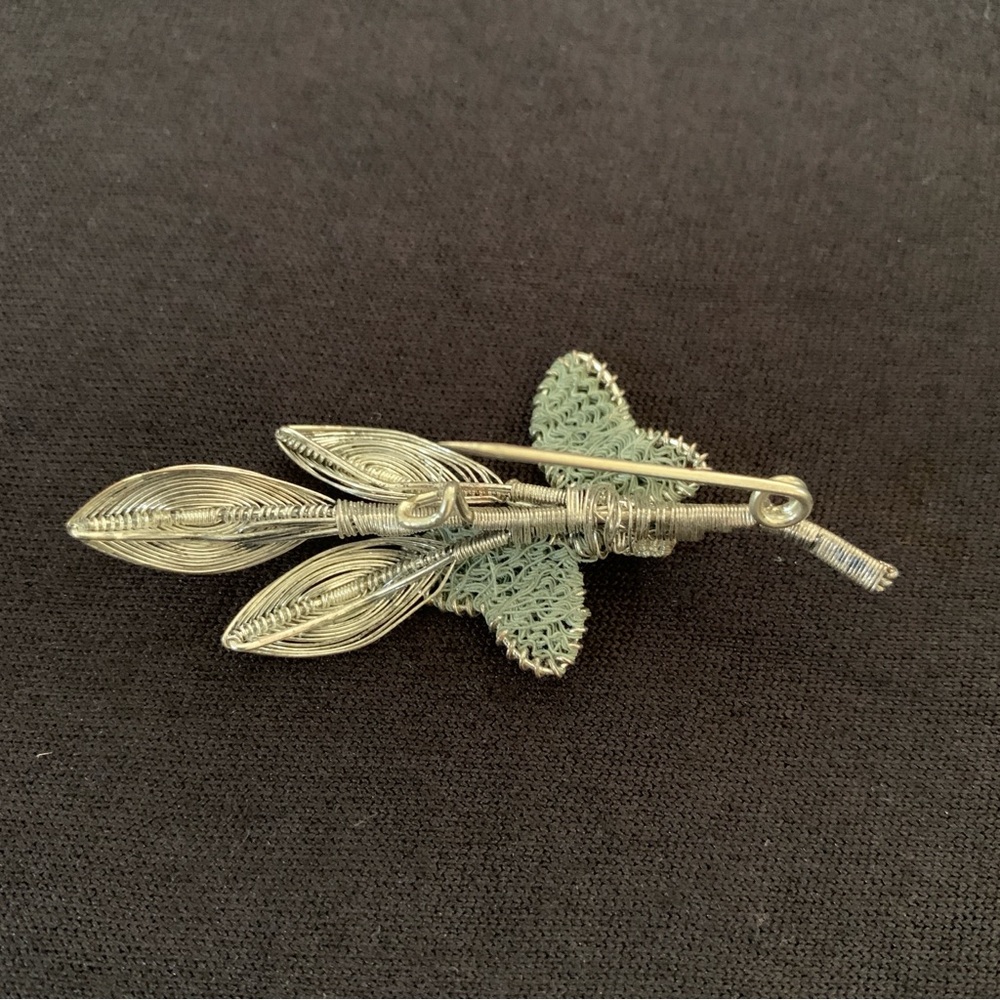 Vintage Silver Wire Wrapped Fine Spun Butterfly Leaf Brooch Pin MCM Handmade - Picture 5 of 9